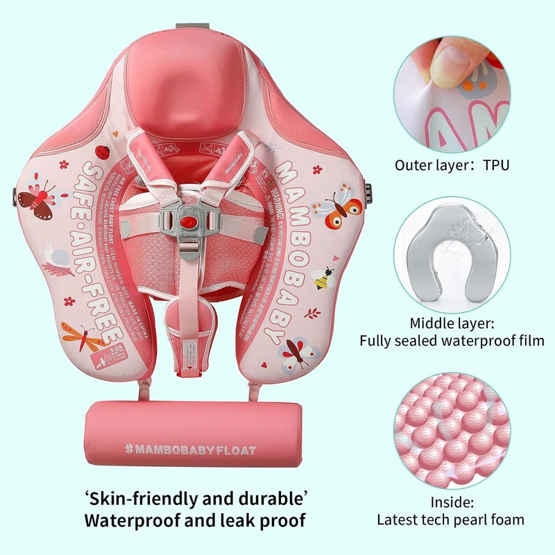 V Convey Mambobaby Float Add Tail No Flip Over Non-Inflatable Baby Swim Float Pearl Foam Solid Water Floats Smart Swim Trainer Infant Pool Float Swim Ring with Sun Canopy - Image 2